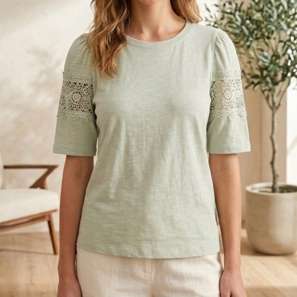 Design History Pastel Green T-shirt Short Sleeve With Lace On Sleeves Size 1X